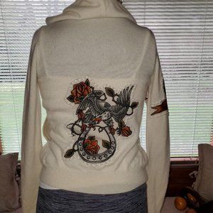Raw7 Cashmere Graphic Tattoo Hoodie Sweater Jacket